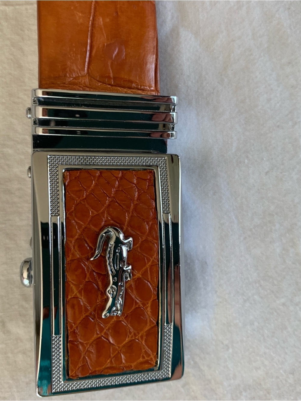 Cognac Croc-Embossed Leather Waist Belt with Silver Buckle